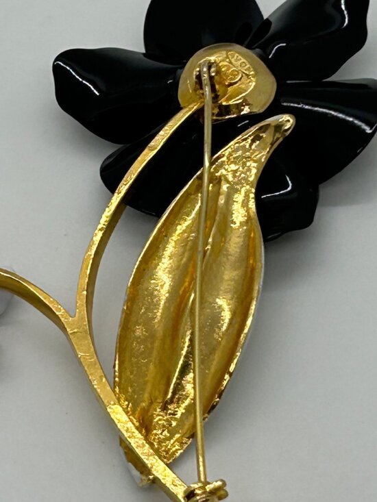 Vintage Avon Spectator Brooch Black & White Enamel Polka Dot Flower Rhinestone - Picture 9 of 12